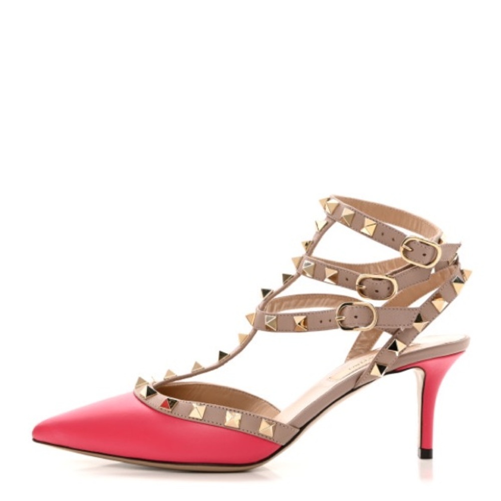 Valentino NAPPA Patent Leather Hot Pink Pink and Tan Rockstud Heels